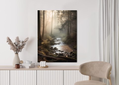 Plakat Rzeka W Lesie W Mglisty Poranek