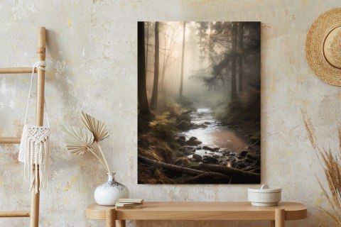 Plakat Rzeka W Lesie W Mglisty Poranek