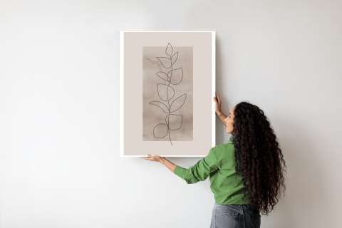Plakat Abstrakcyjna Minimalistyczna Roślina Na Beżowym Tle