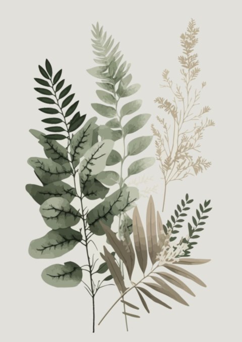 Plakat Akwarelowe Gałązki Roślin Z Liśćmi