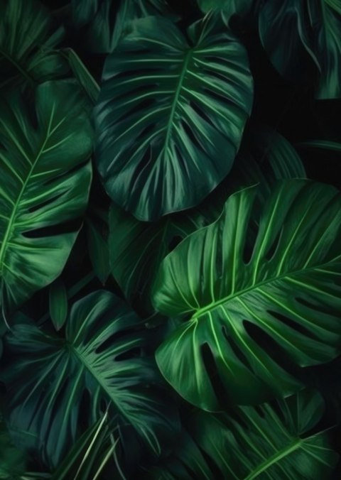 Plakat Botaniczny Wzór Ciemnozielone Liście Monstera