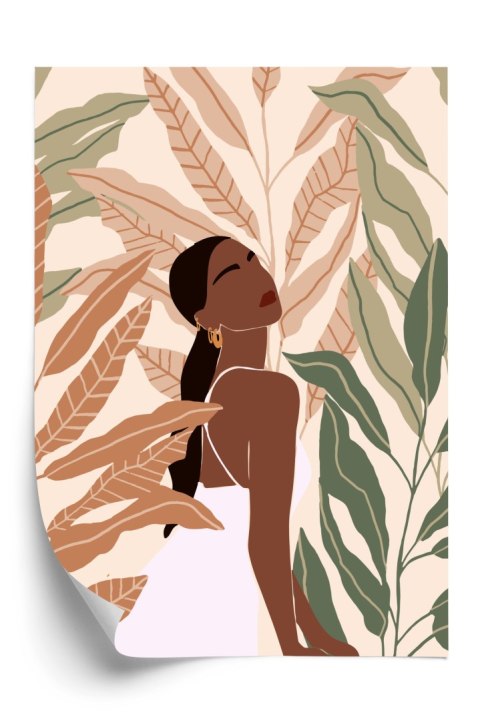 Plakat Ciemnoskóra Kobieta I Tropikalne Rośliny