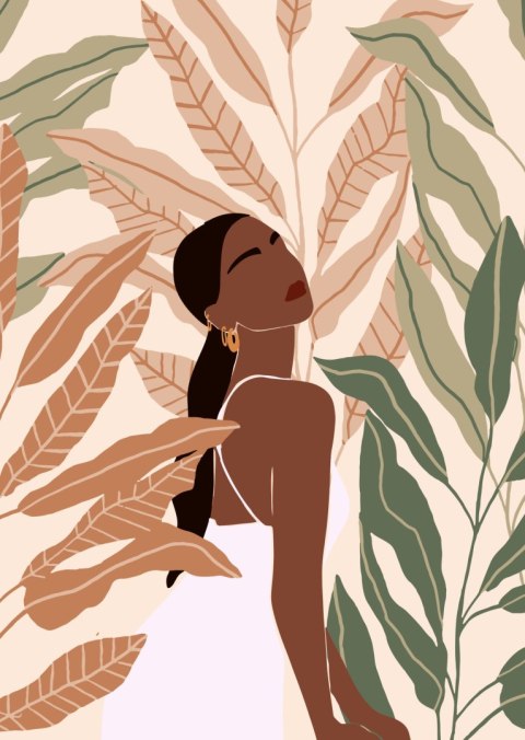 Plakat Ciemnoskóra Kobieta I Tropikalne Rośliny