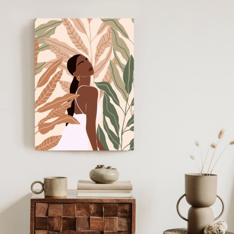Plakat Ciemnoskóra Kobieta I Tropikalne Rośliny