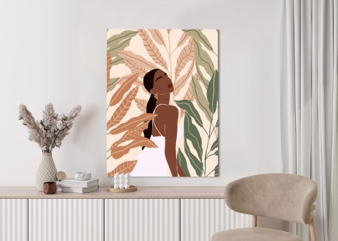 Plakat Ciemnoskóra Kobieta I Tropikalne Rośliny