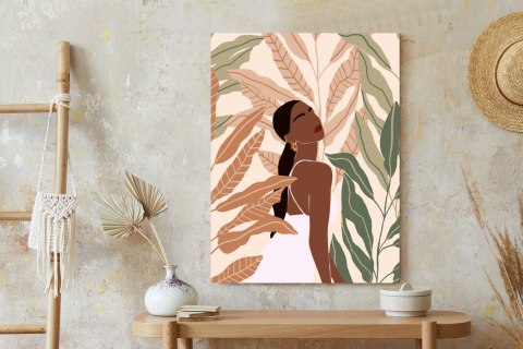 Plakat Ciemnoskóra Kobieta I Tropikalne Rośliny