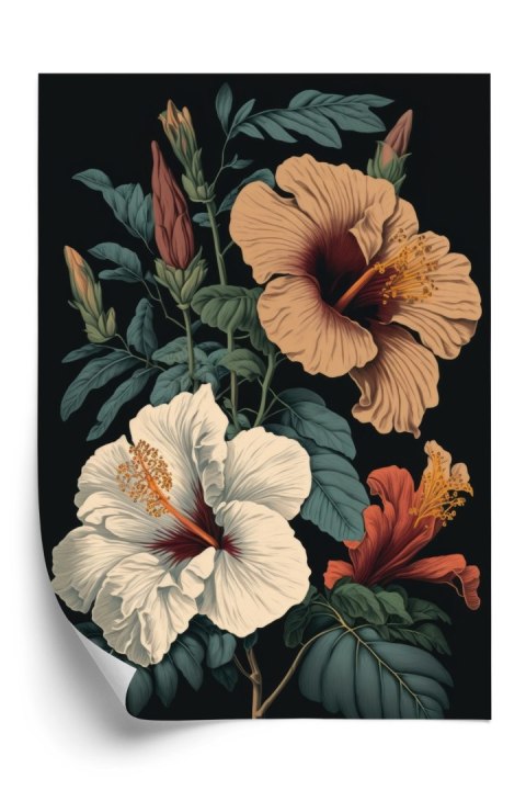 Plakat Kwiaty Hibiskusa I Zielone Liście