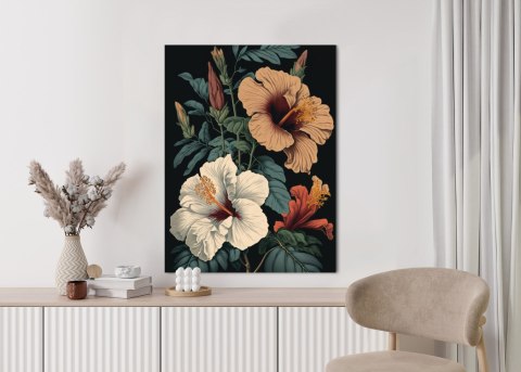 Plakat Kwiaty Hibiskusa I Zielone Liście