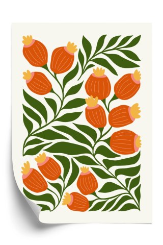 Plakat Minimalistyczne Czerwone Kwiaty I Zielone Liście