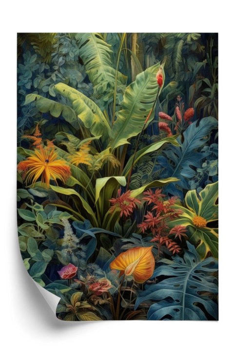 Plakat Rośliny I Liście W Kolorowej Tropikalnej Dżungli