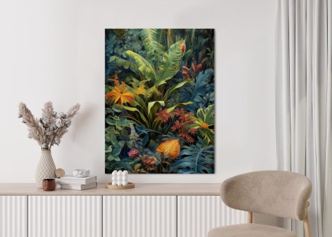 Plakat Rośliny I Liście W Kolorowej Tropikalnej Dżungli