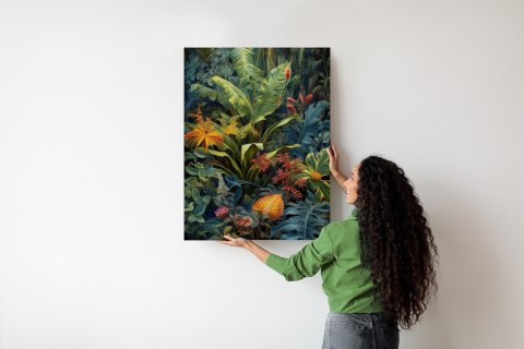 Plakat Rośliny I Liście W Kolorowej Tropikalnej Dżungli