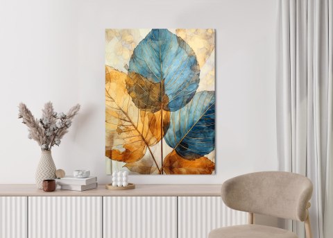 Plakat Złote I Niebieskie Liście Akwarela