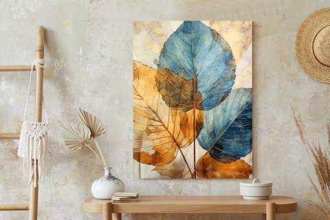 Plakat Złote I Niebieskie Liście Akwarela
