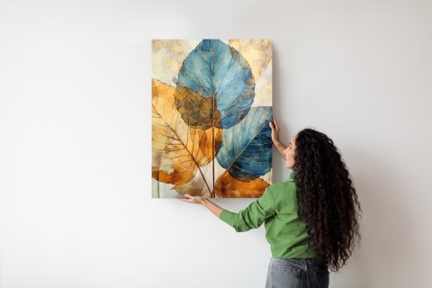 Plakat Złote I Niebieskie Liście Akwarela