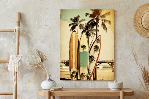 Plakat Deski Surfingowe Na Plaży Oparte O Palmy