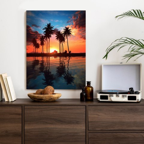 Plakat Morze I Palmy W Kolorach Pomarańczy I Granatu