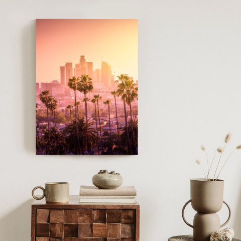 Plakat Panorama Los Angeles Z Palmami I Zachodem Słońca