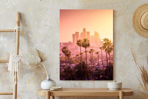 Plakat Panorama Los Angeles Z Palmami I Zachodem Słońca
