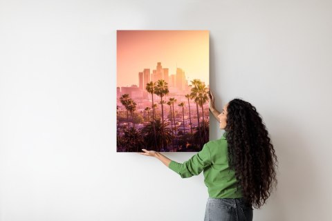 Plakat Panorama Los Angeles Z Palmami I Zachodem Słońca