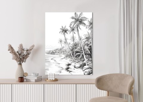 Plakat Tropikalna Plaża Z Palmami I Piaszczystym Wybrzeżem Morskim