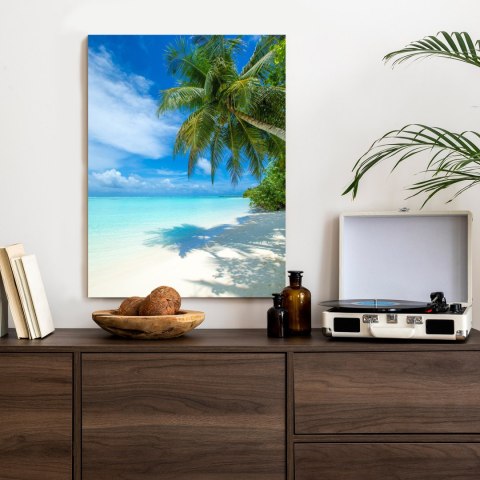 Plakat Tropikalna Wyspa Malediwy Z Białą Piaszczystą Plażą I Morzem