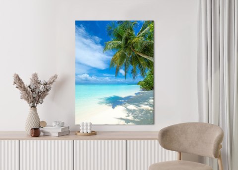 Plakat Tropikalna Wyspa Malediwy Z Białą Piaszczystą Plażą I Morzem