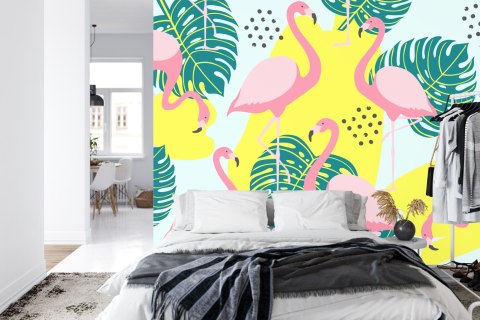 Fototapeta Liście I Flamingi