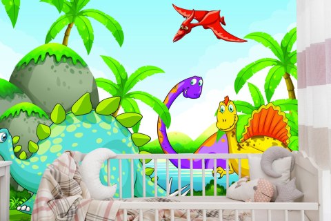 Fototapeta Dinozaury Zieleń I Palmy