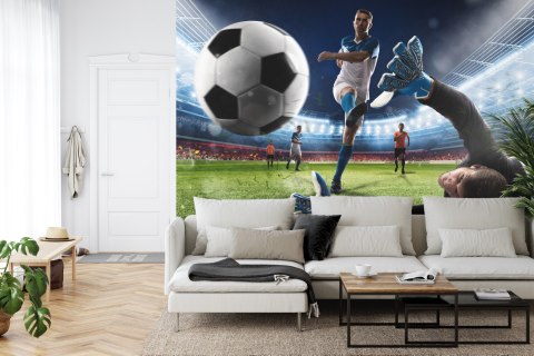 Fototapeta Piłkarz Oddający Strzał Na Bramkę