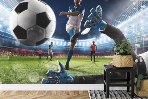 Fototapeta Piłkarz Oddający Strzał Na Bramkę