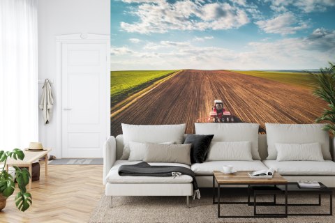 Fototapeta Widok Z Lotu Ptaka Na Traktor Na Polu