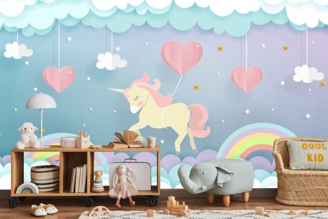 Fototapeta Jednorożec Serduszka I Tęcza