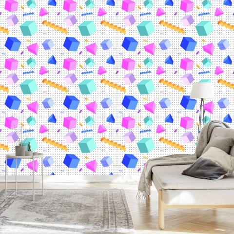 Tapeta Geometryczna 3D, Sześciany, Pokój Dziecięcy