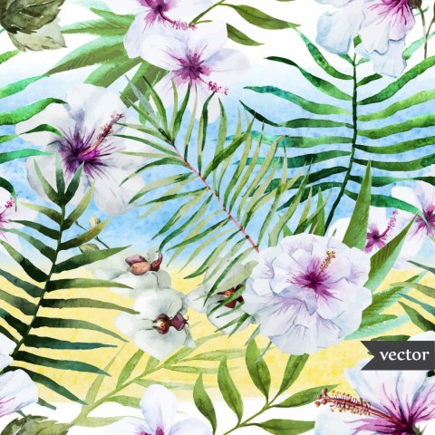 Tapeta Hibiskus, Orchidea I Liście Palmowe