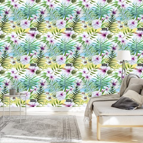 Tapeta Hibiskus, Orchidea I Liście Palmowe