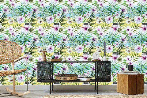 Tapeta Hibiskus, Orchidea I Liście Palmowe