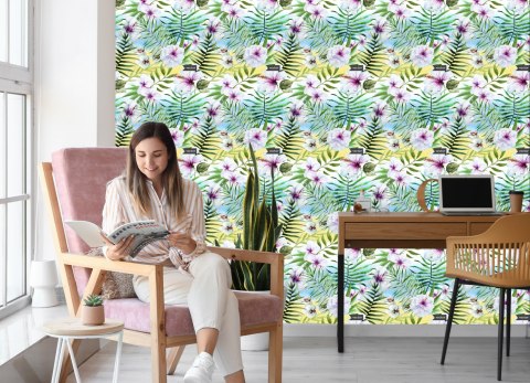 Tapeta Hibiskus, Orchidea I Liście Palmowe