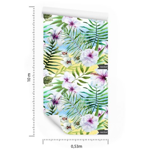 Tapeta Hibiskus, Orchidea I Liście Palmowe