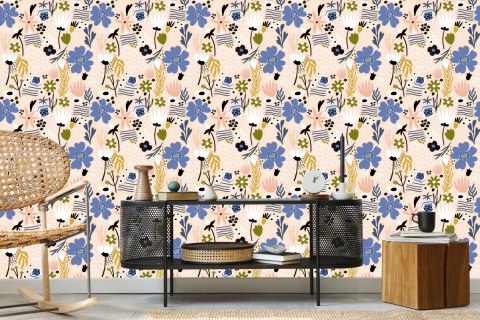 Tapeta Liście I Kwiaty - Styl Skandynawski