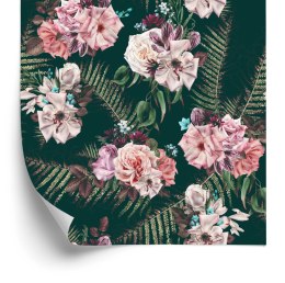 Tapeta Liście Paproci Róże