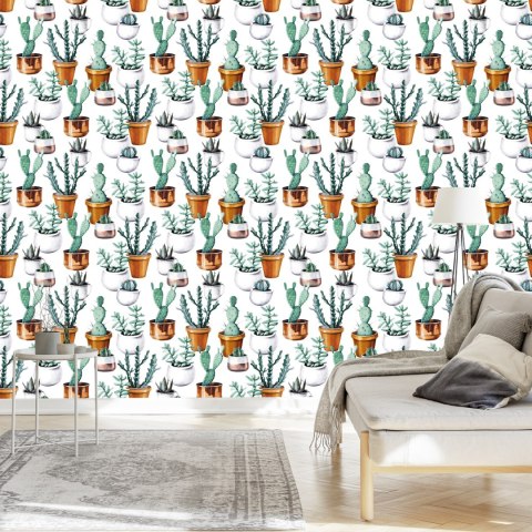 Tapeta Malowane Kaktusy W Doniczkach