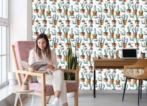 Tapeta Malowane Kaktusy W Doniczkach