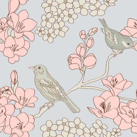 Tapeta Ptaki Z Kwiatami