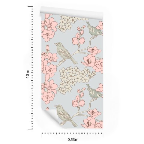 Tapeta Ptaki Z Kwiatami