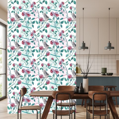 Tapeta Róże Ptaki Klatki