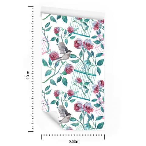 Tapeta Róże Ptaki Klatki