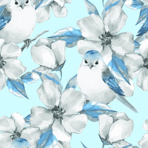 Tapeta Wiosenne Kwiaty I Ptaki Malowane Akwarelą