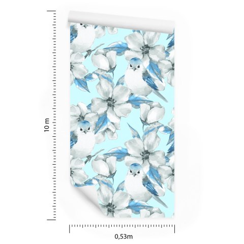 Tapeta Wiosenne Kwiaty I Ptaki Malowane Akwarelą