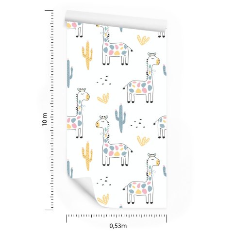 Tapeta Dla Dzieci Kolorowe Żyrafy Kaktusy Rośliny